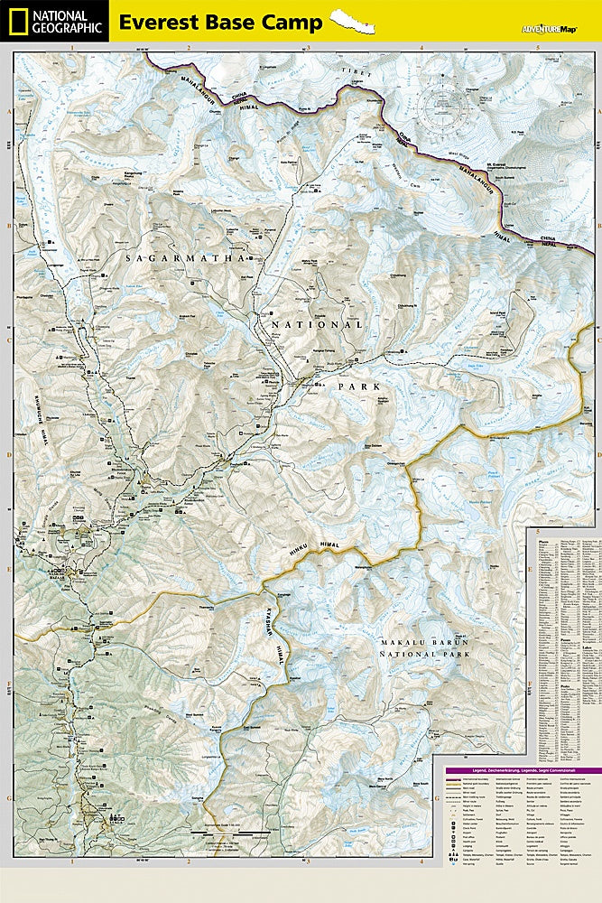 Everest Base Camp Adventure Travel Map by National Geographic - Sagarmatha NP Map