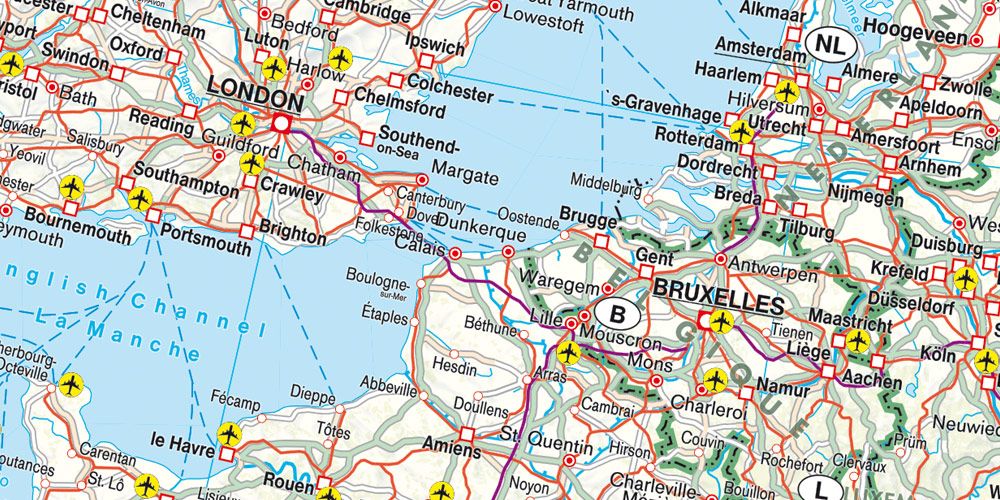 Railways & Ferries of Europe Guide Map by Freytag & Berndt - Map Detail