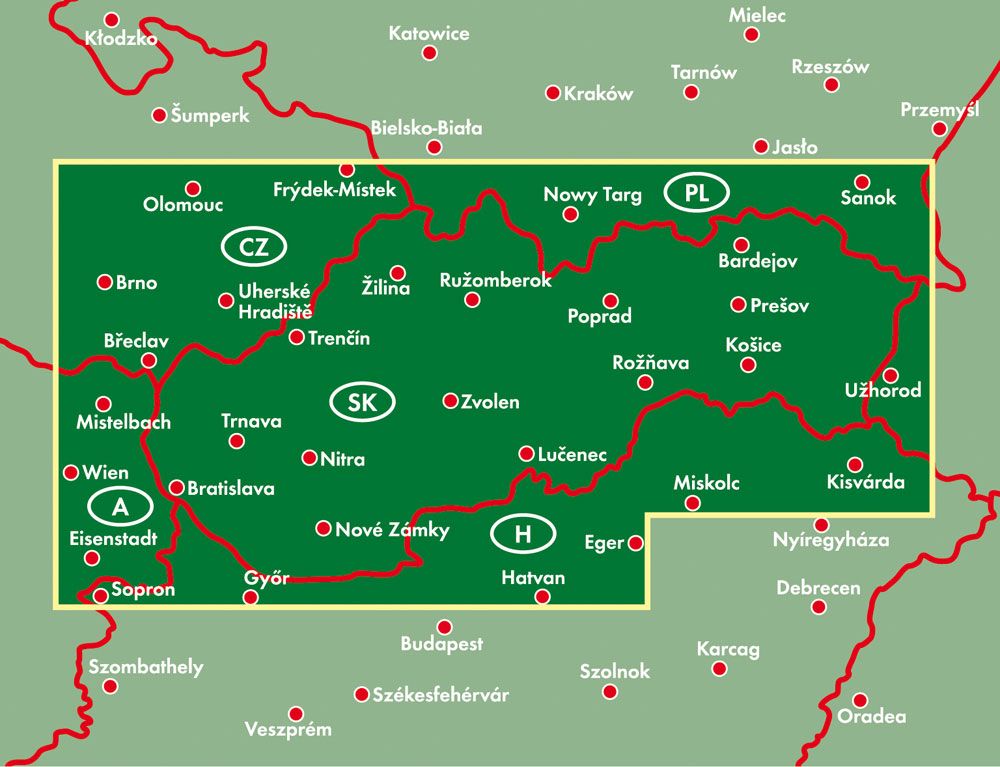 Slovakia Road Map by Freytag & Berndt - Coverage Map