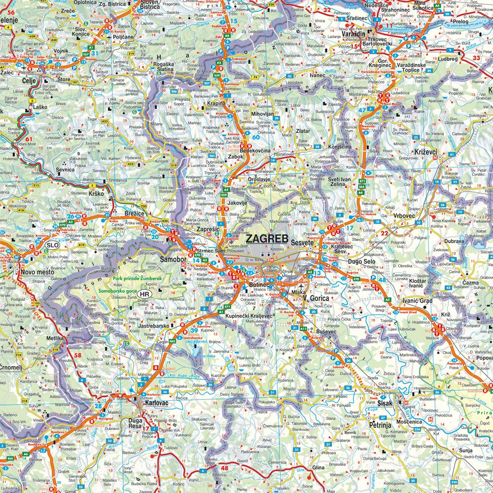 Slovenia, Croatia, Bosnia & Herzegovina Road Map by Freytag & Berndt - Map Detail