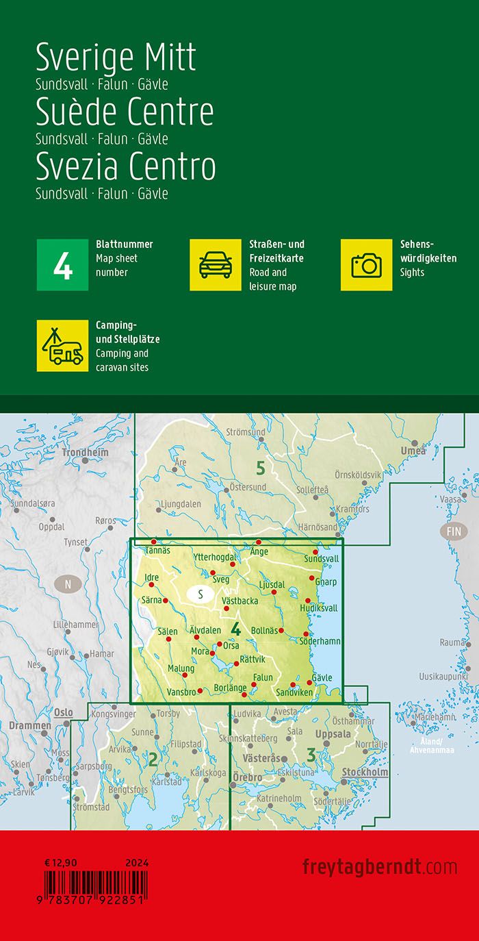 Sweden Central Road Map by Freytag & Berndt - Coverage Map
