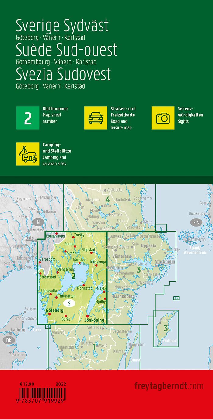 Sweden Southwest Road Map by Freytag & Berndt - Coverage Map