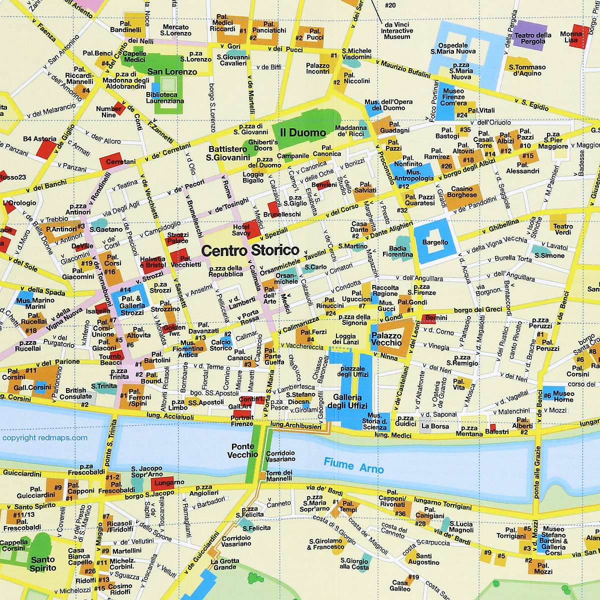 Florence City Center Street Map by Red Maps - Map Detail