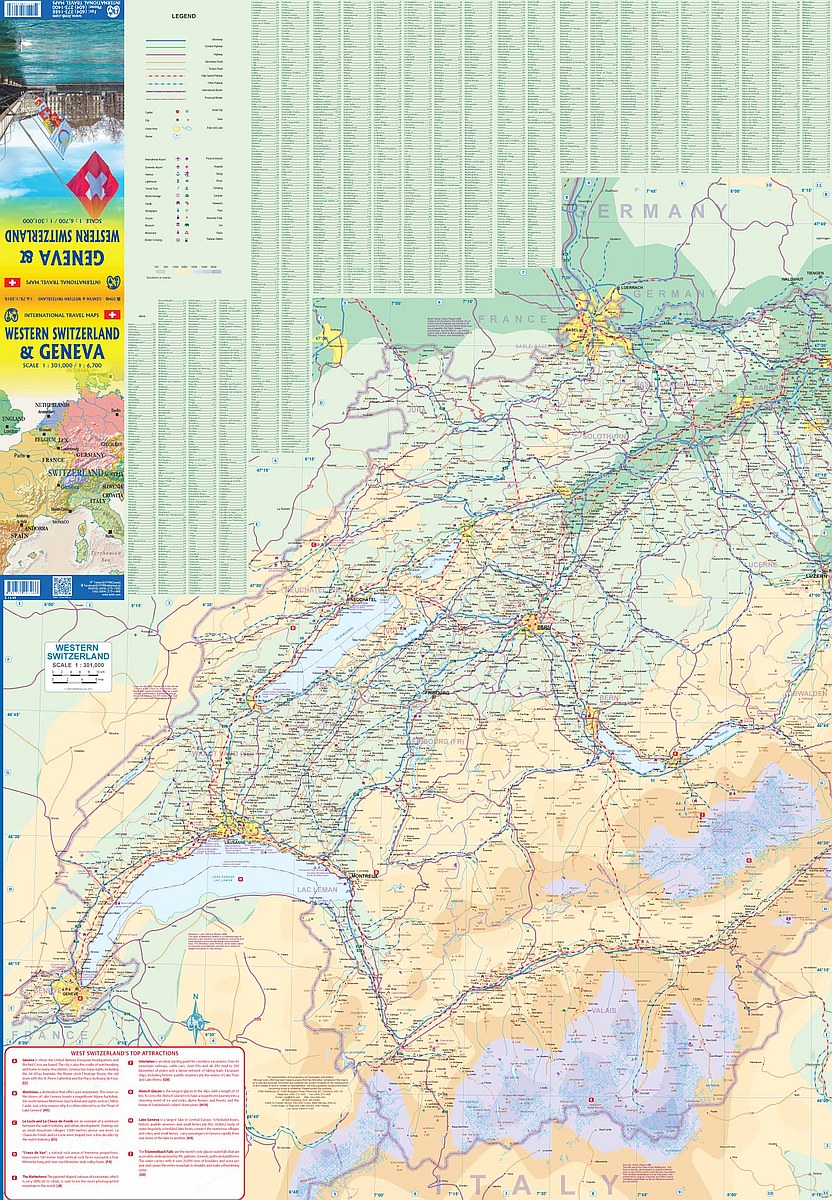 Geneva & Western Switzerland Travel & Reference Map by ITMB - Western Switzerland Map