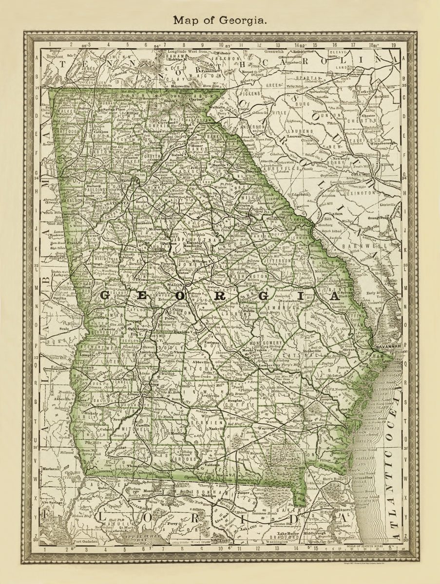 Georgia 1882 Antique Map Reproduction