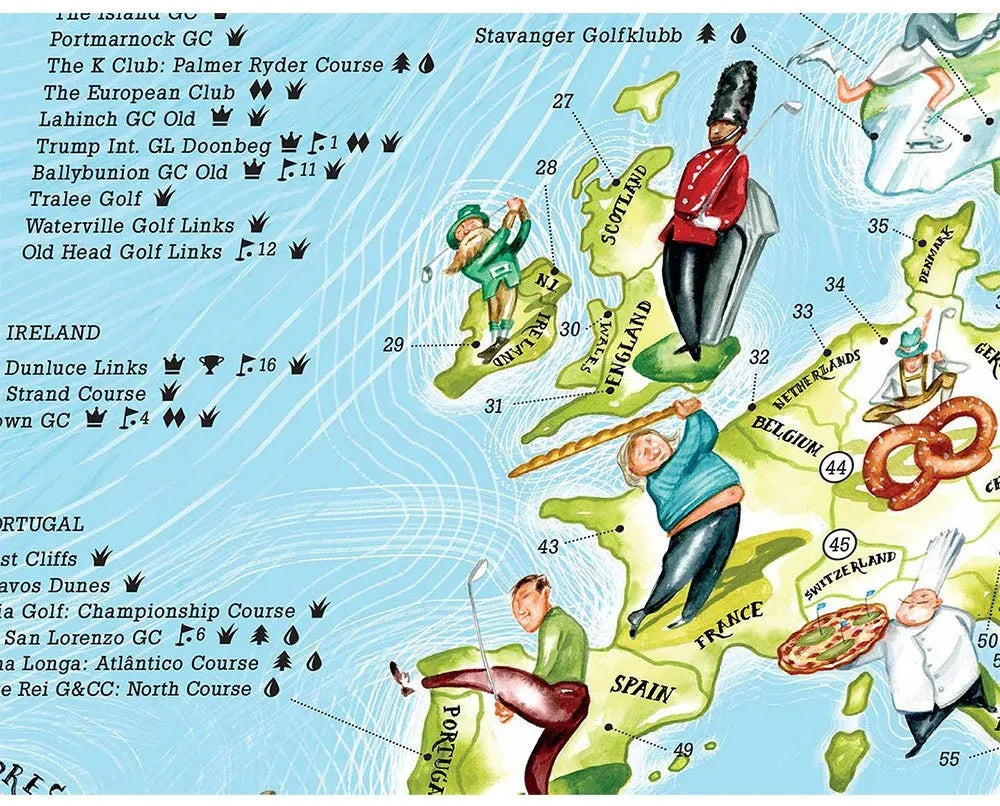 Golfing Themed World Wall Map by Awesome Maps - Map Detail