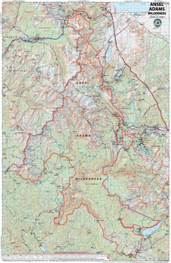Ansel Adams Wilderness Hiking Map by Tom Harrison - Map