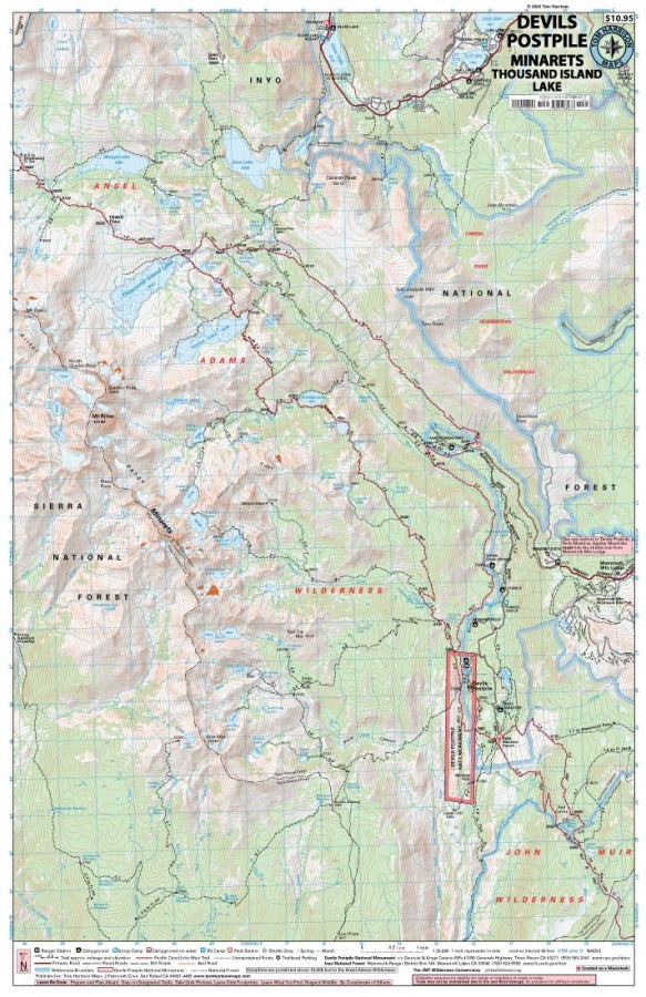 Devils Postpile (Thousand Island Lake) Hiking Map by Tom Harrison - Map