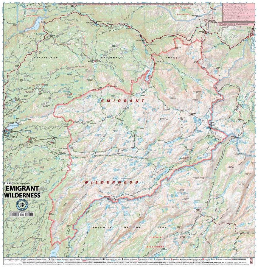 Emigrant Wilderness Hiking Map by Tom Harrison - Map