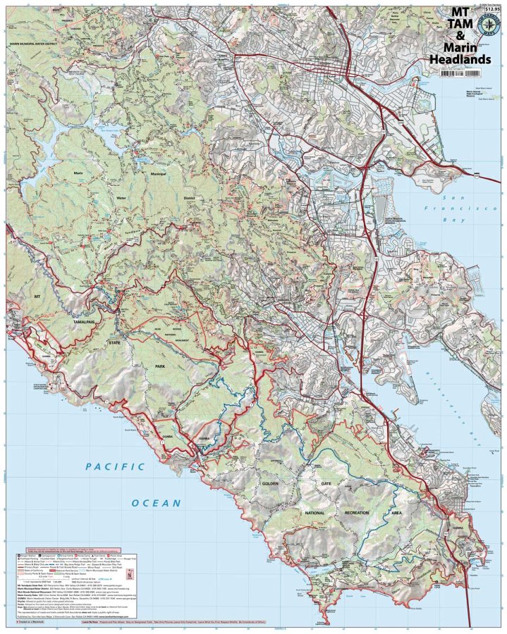 Mt. Tam & Marin Headlands Hiking Map by Tom Harrison - Map