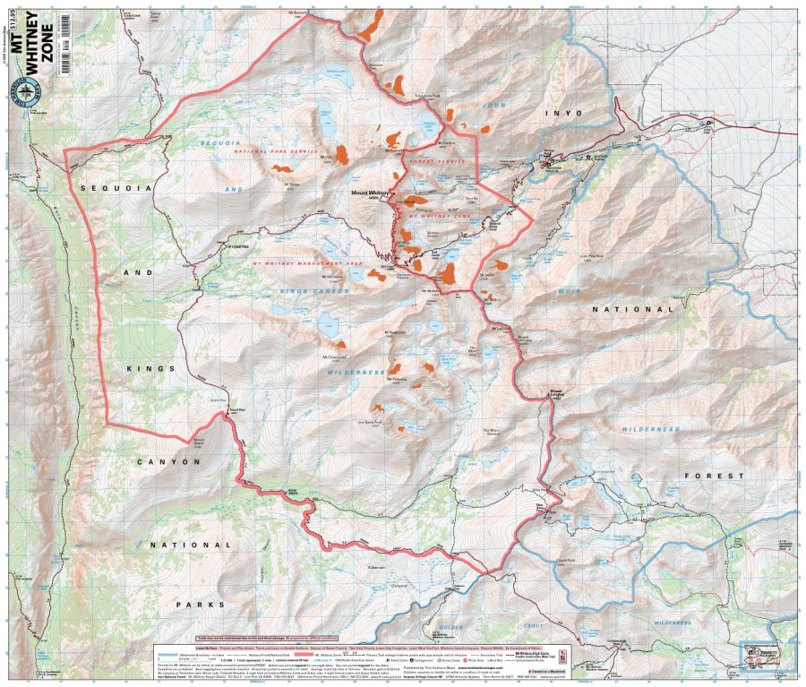 Mt. Whitney Zone Hiking Map by Tom Harrison - Map