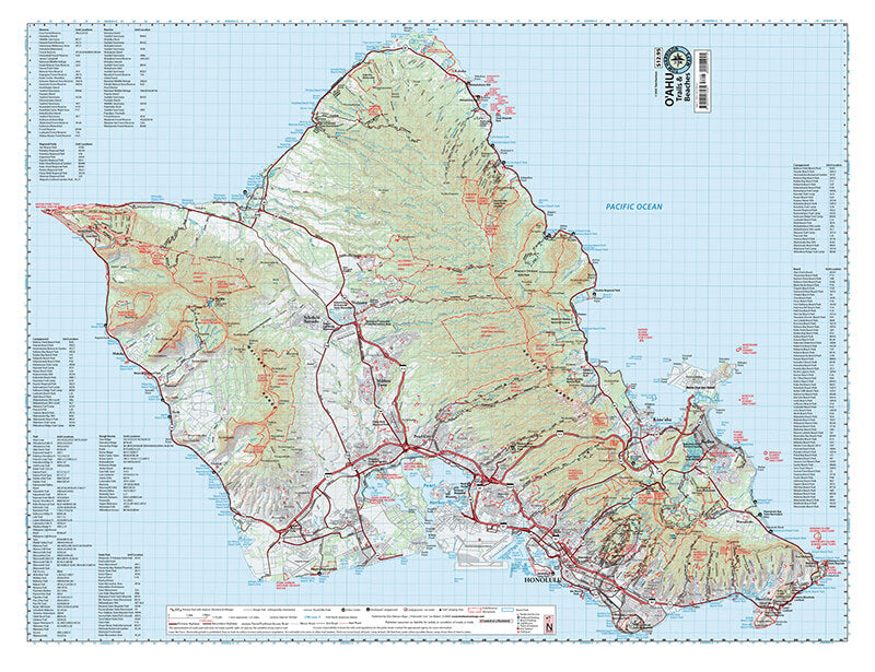 Oahu Trails & Beaches Topographic Map by Tom Harrison - Map