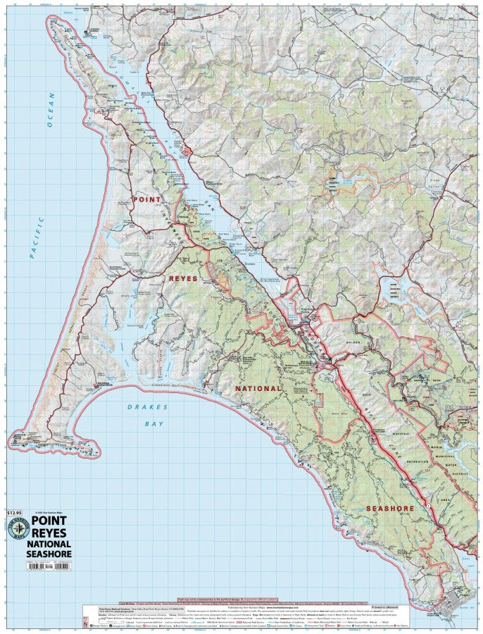 Pt. Reyes National Seashore Hiking Map by Tom Harrison - Map