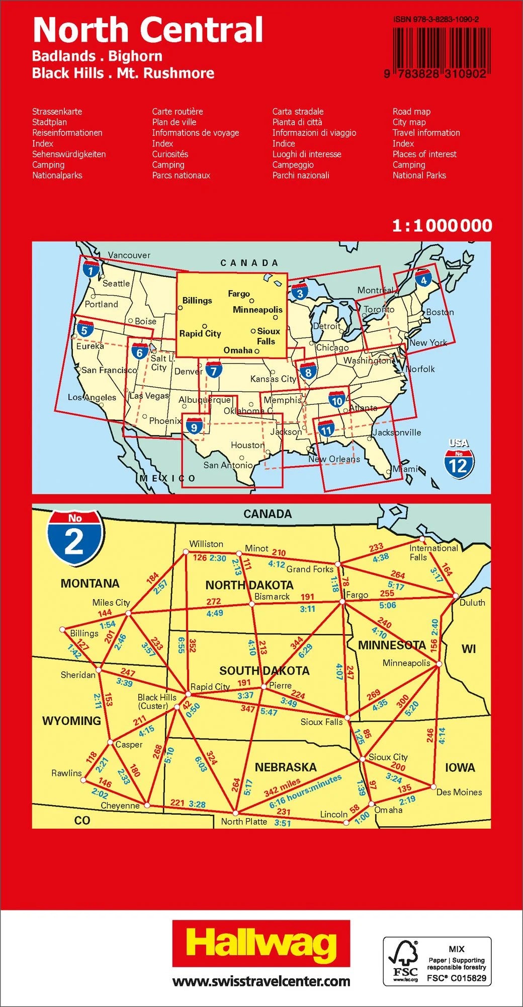 North Central U.S. (Great Plains) Road Map & Guide by Hallwag - Back Cover with Map Coverage Graphic