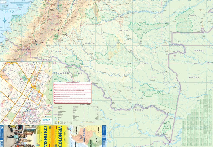 Colombia Travel & Reference Map by ITMB - Southern Area Map