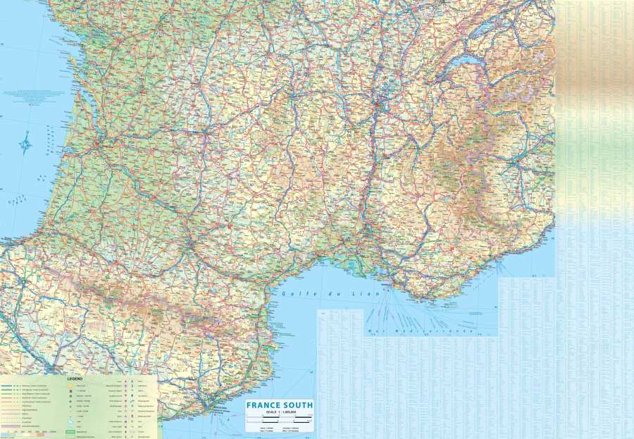 France Railway & Road Travel & Reference Map by ITMB - South Map