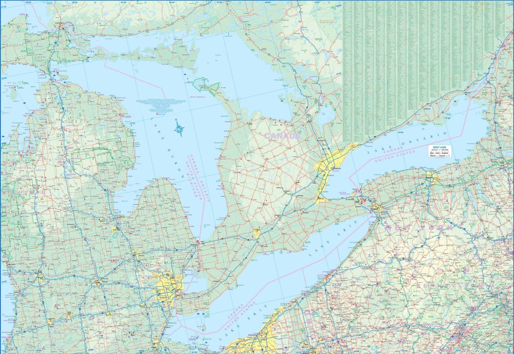 Great Lakes Area Travel & Reference Map by ITMB - Lake Huron, Erie & Ontario Regional Map
