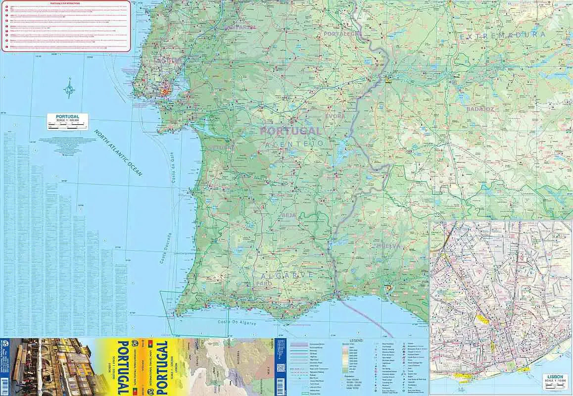 Portugal Travel Map by ITMB - Southern Map with Lisbon Inset