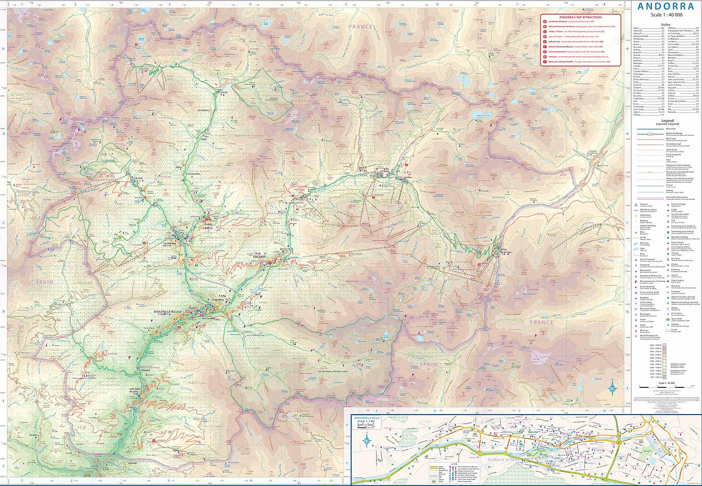 Pyrenees & Andorra Travel & Reference Map by ITMB - Andorra Map