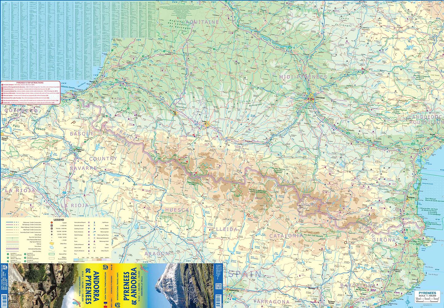 Pyrenees & Andorra Travel & Reference Map by ITMB - Pyrenees Map