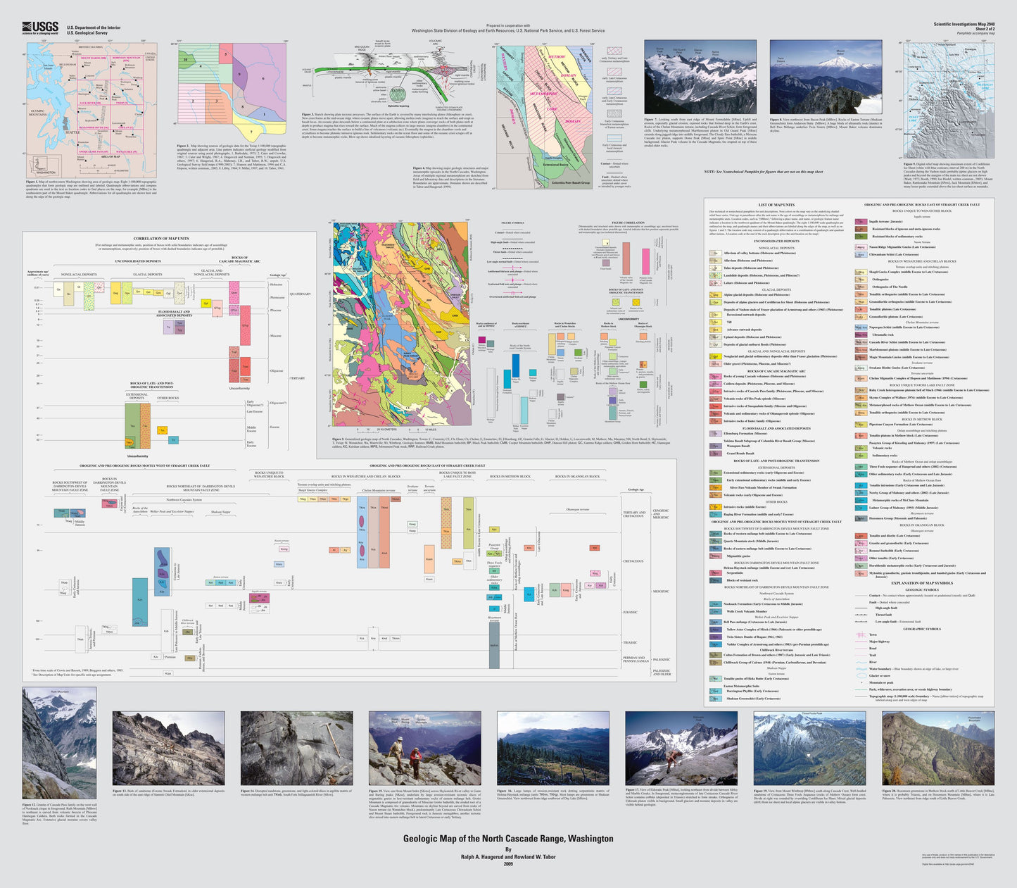 Geological map of the North Cascades Range with various geological features and images.