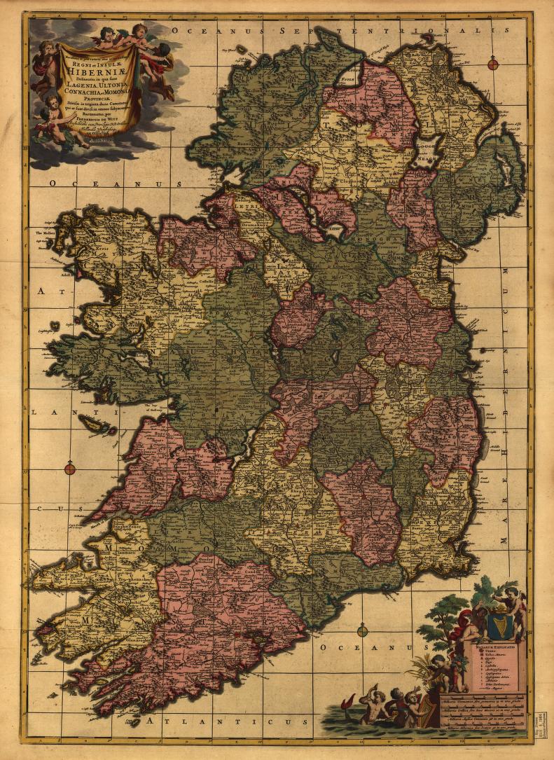 Antique Map of Ireland 1700's - Vivid Colors