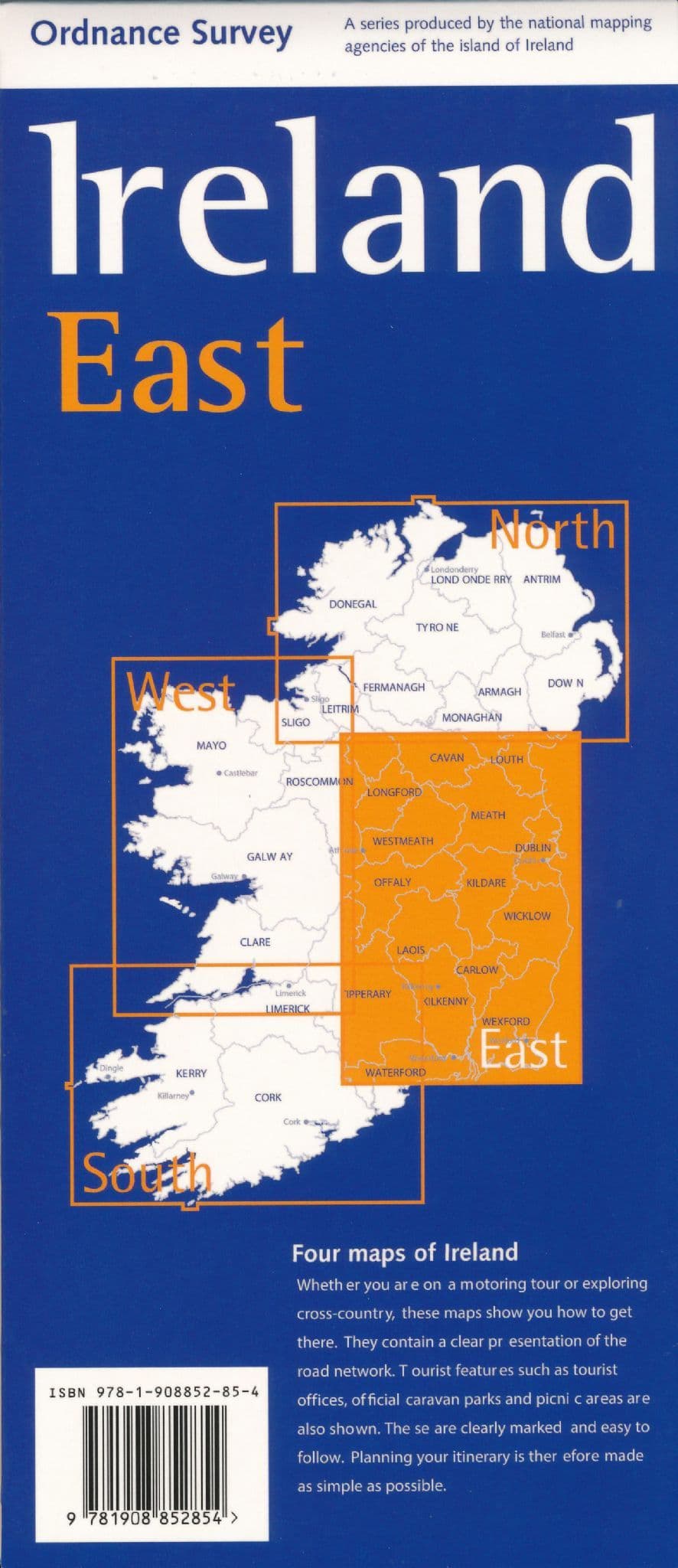 Ireland East Road Map by Ordnance Survey Ireland - Back Cover