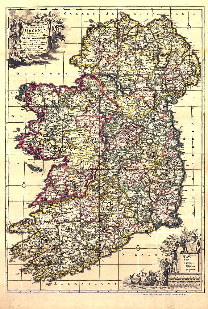 Ireland 1700's Antique Map Reproduction - Muted Colors