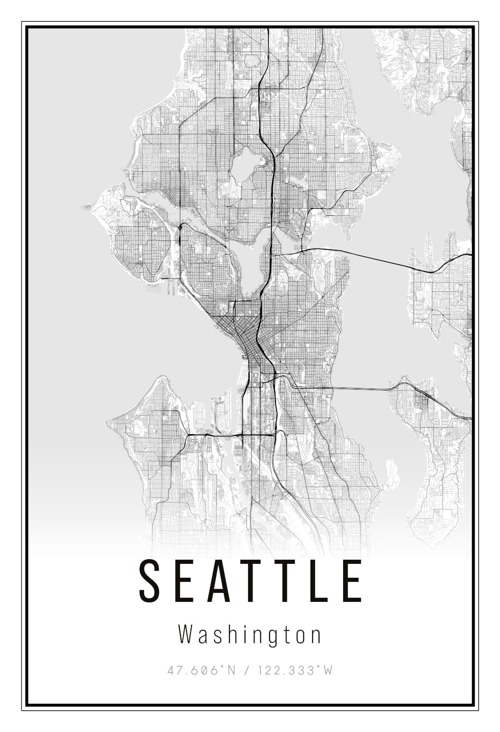 Seattle City Street Map - Black & White