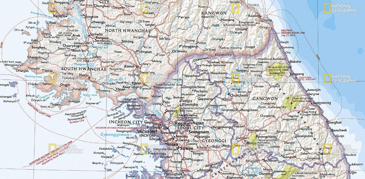 Korean Peninsula Wall Map by National Geographic - Map Detail