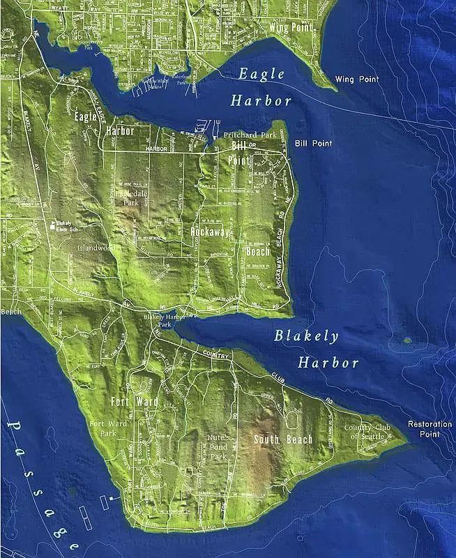 Bainbridge Island Terrain Map by Kroll Map Company