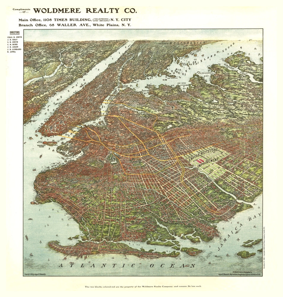Brooklyn, NY 1908 Antique Map Reproduction