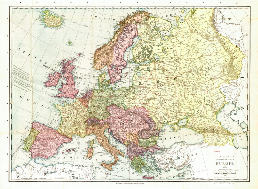 Europe 1912 Antique Map Reproduction