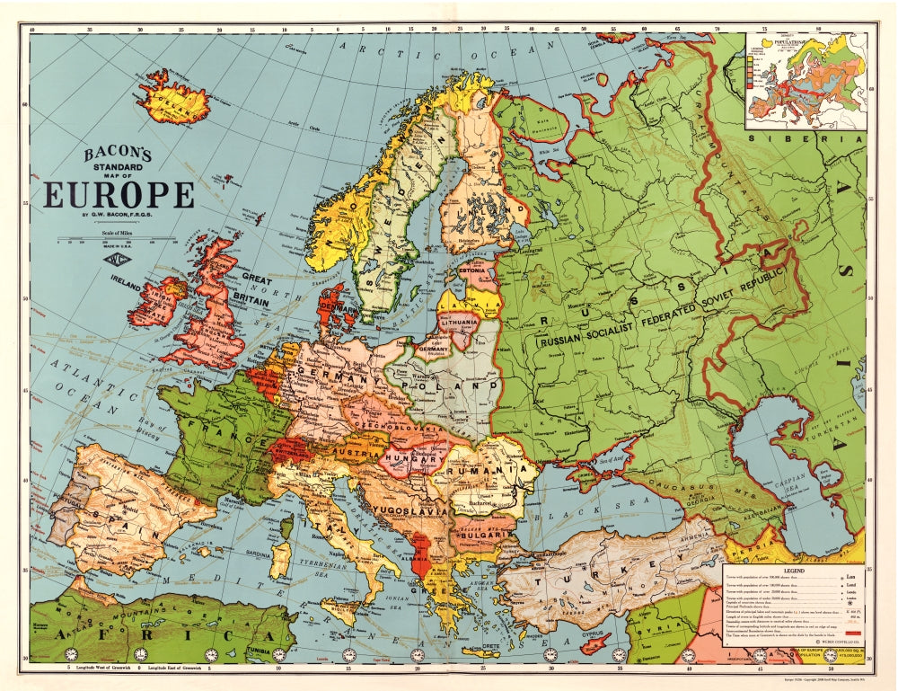 Antique Map of Europe 1920's