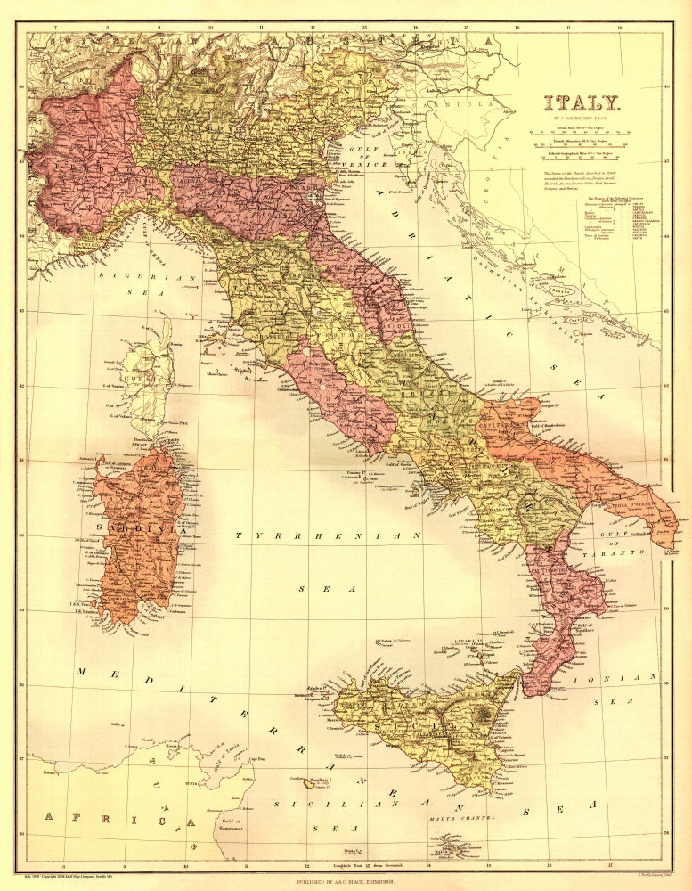 Antique Map of Italy 1890