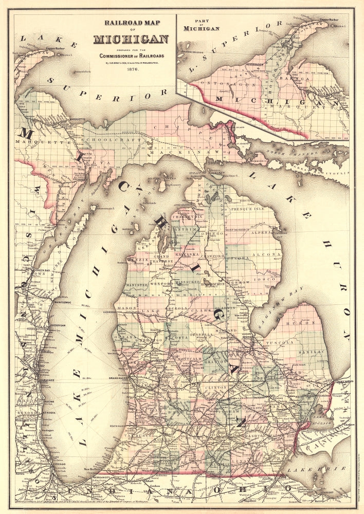 Antique Map of Michigan 1876