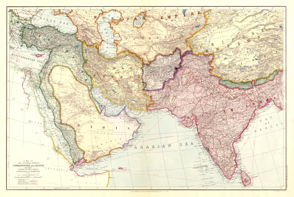 Middle East & Southern Asia 1912 Antique Map Reproduction