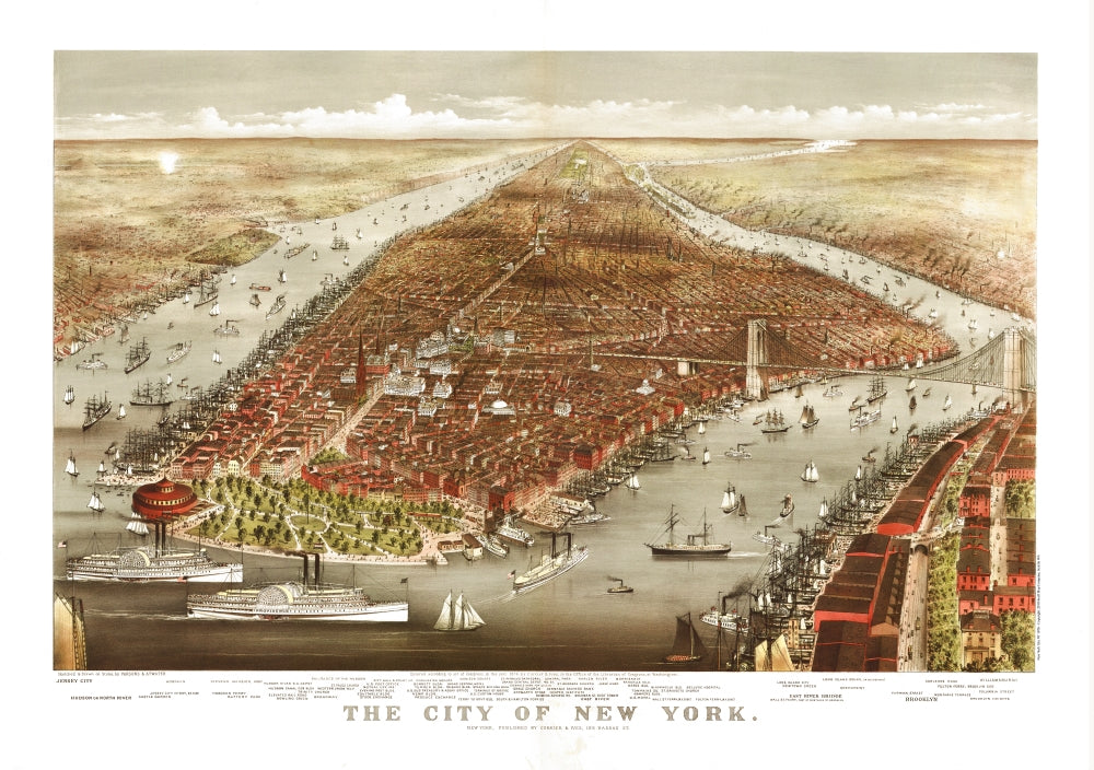 Antique Map of New York City, NY 1876