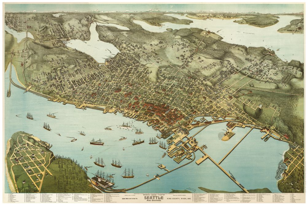 Seattle, WA 1891 Antique Map Reproduction
