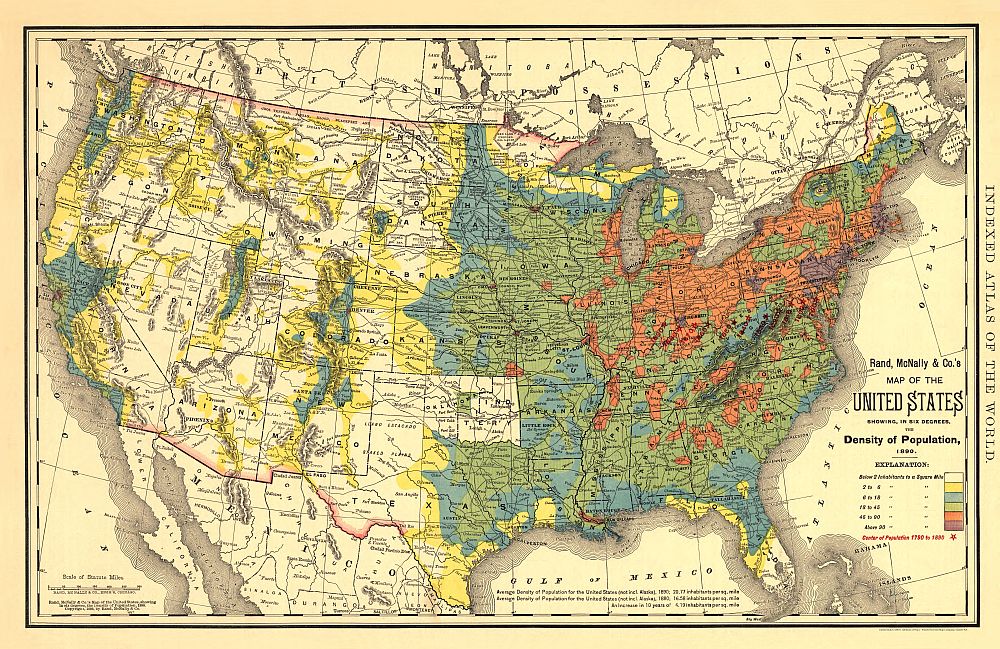 1892 United States Population Density Antique Map Reproduction