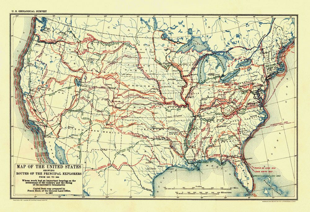 1907 United States Antique Map Reproduction