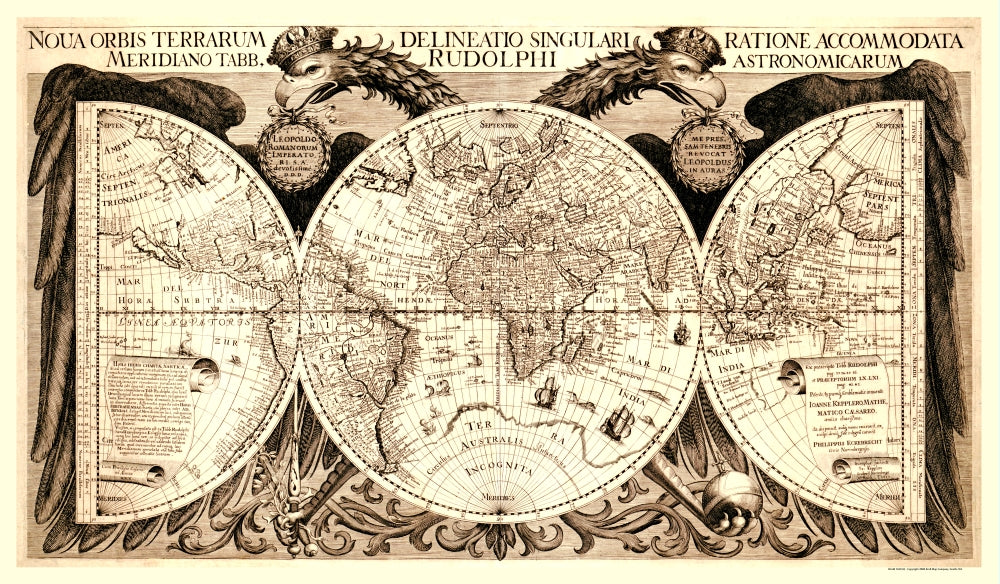 World 1630 Antique Map Reproduction