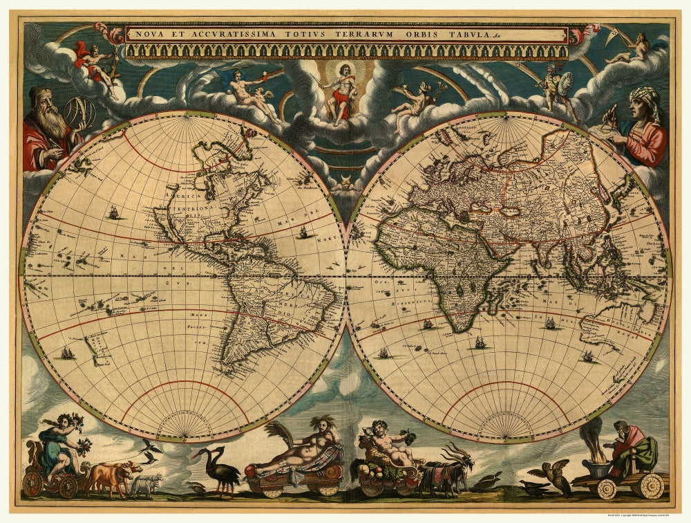 1664 World Map Antique Reproduction
