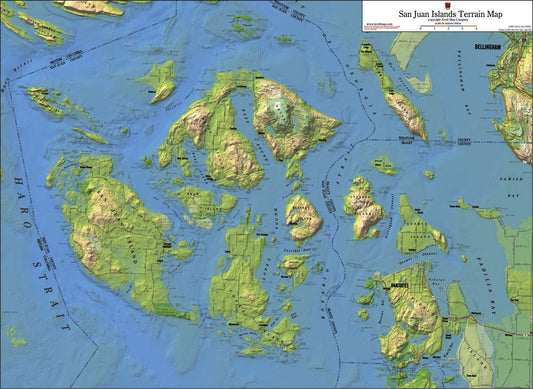 San Juan Islands Terrain Wall Map