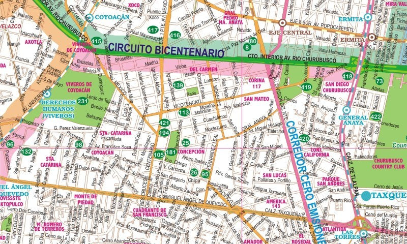 Mexico City (Ciudad de Mexico), Mexico Tourist Street Map - Map Detail