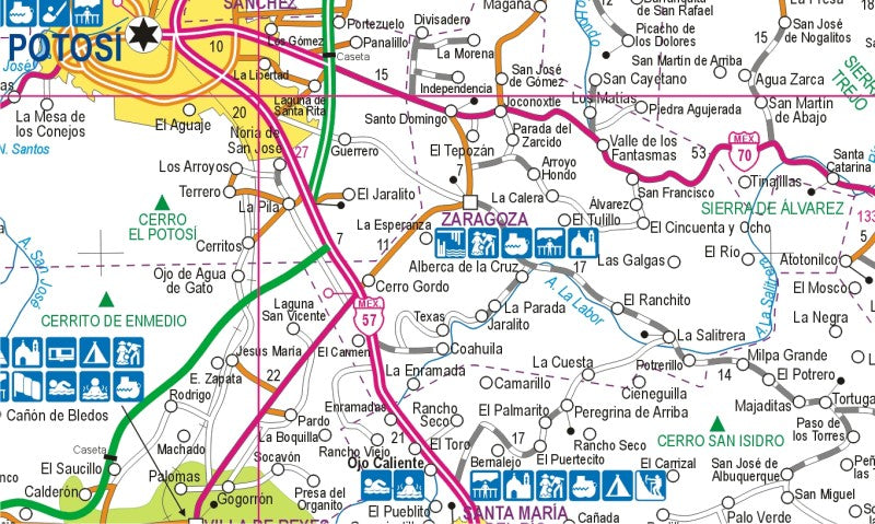 San Luis Potosi, Mexico State Road Map - Map Detail
