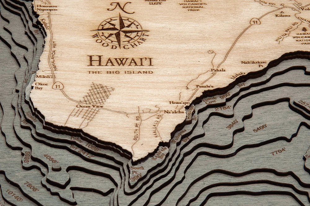 Hawaii (The Big Island) 3D Nautical Wood Chart - Gray Frame Detail