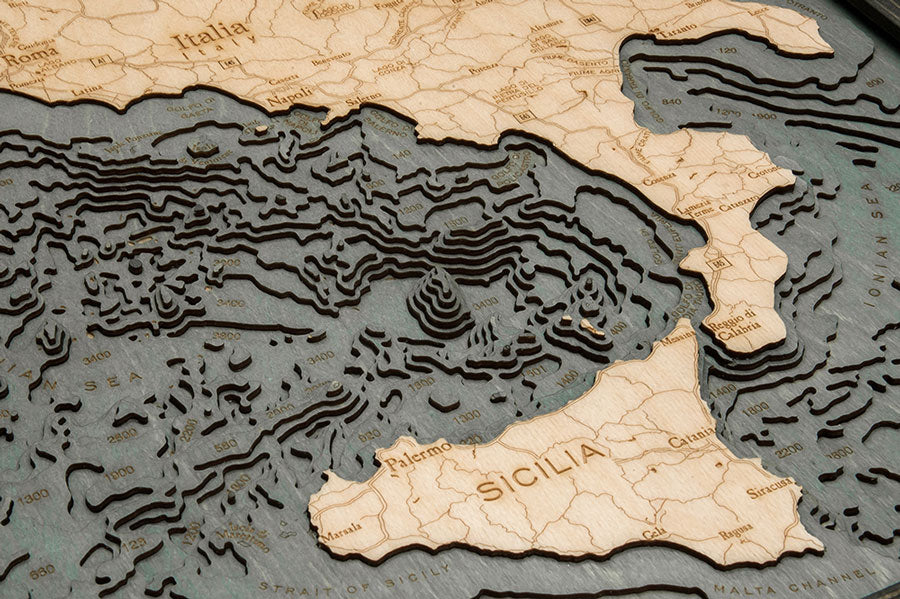 Italy 3D Nautical Wood Chart - Gray Frame Detail (Sicilia)
