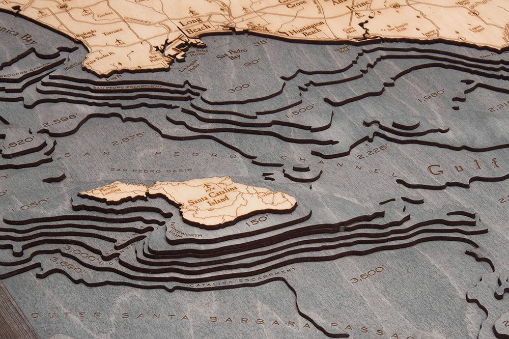 Southern California (Los Angeles to San Diego) 3D Nautical Wood Chart - Gray Frame Detail
