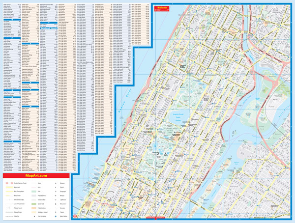 Manhattan Laminated FastTrack Road Map by MapArt - North Map